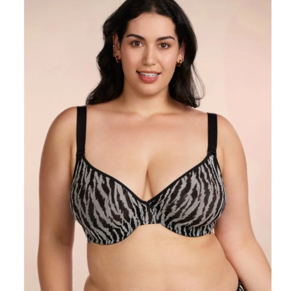 HSIA Serafina Sheer Mesh Bra 36H Black White Unlined Underwire Full Coverage NWT